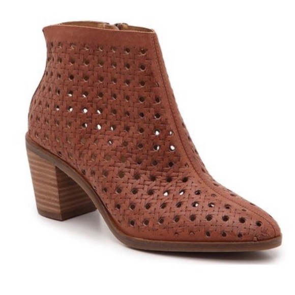 Lucky Brand Shoes - Lucky Brand Painina Perforated Cognac Leather Booties Block Heel Women's Sz 7.5